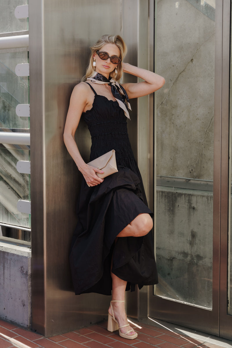 Janine Sleeveless Smocked Maxi Dress Black
