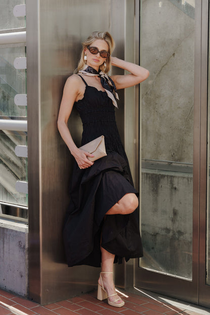 Janine Sleeveless Smocked Maxi Dress Black