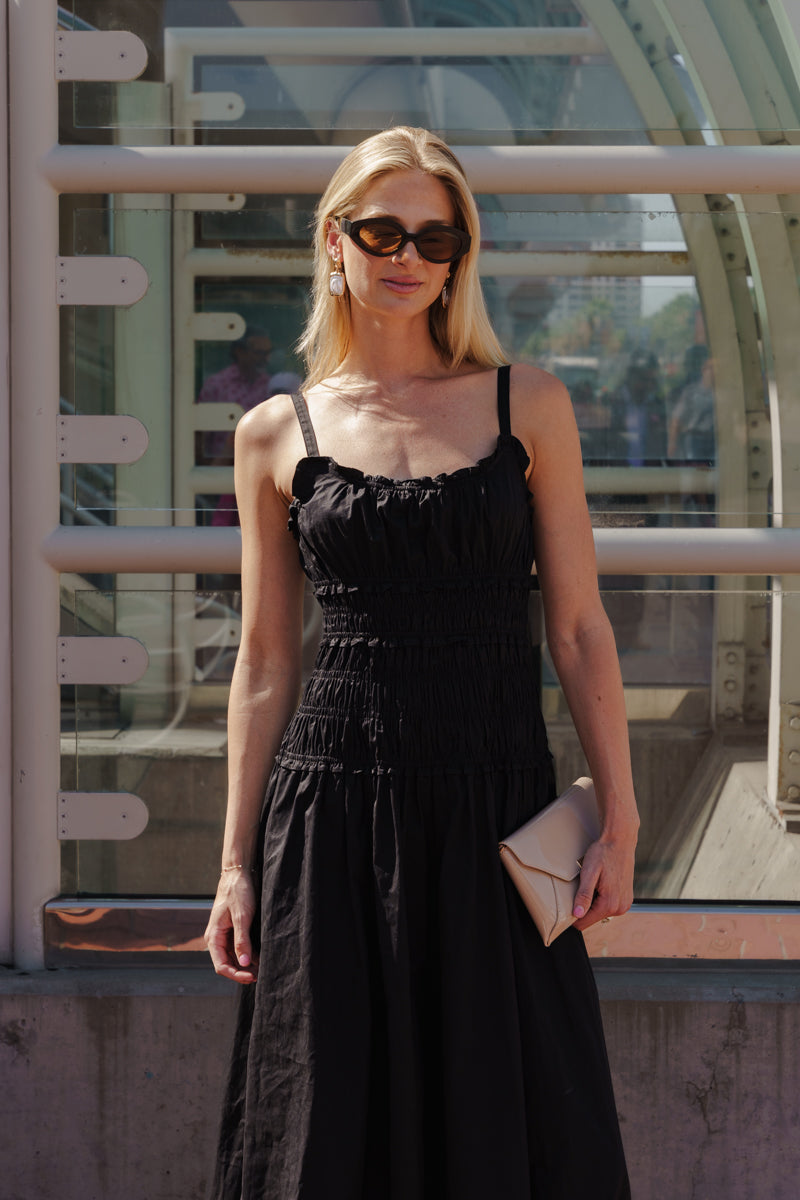 Janine Sleeveless Smocked Maxi Dress Black