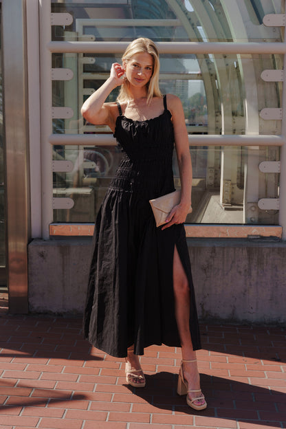 Janine Sleeveless Smocked Maxi Dress Black