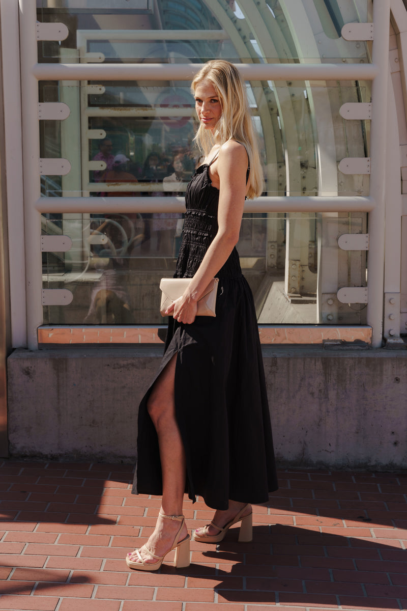 Janine Sleeveless Smocked Maxi Dress Black