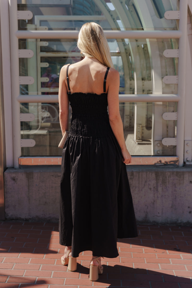Janine Sleeveless Smocked Maxi Dress Black