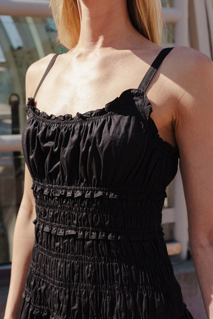 Janine Sleeveless Smocked Maxi Dress Black