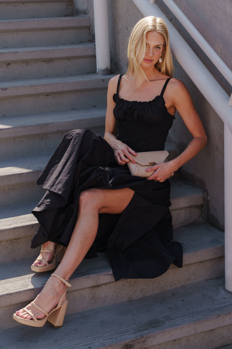 Janine Sleeveless Smocked Maxi Dress Black