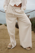 Paris Drawstring Linen Wide Leg Pants Oatmeal