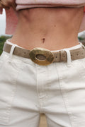 Katie Hammered Oval Buckle Belt Olive