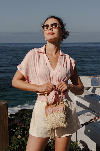 Callie Short Sleeve Button Down Top Pink