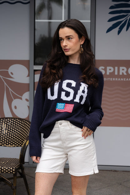 America Print Long Sleeve Sweater Navy