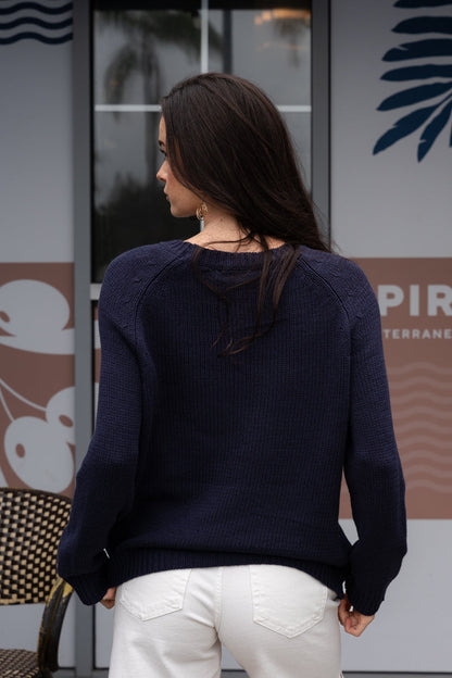 America Print Long Sleeve Sweater Navy