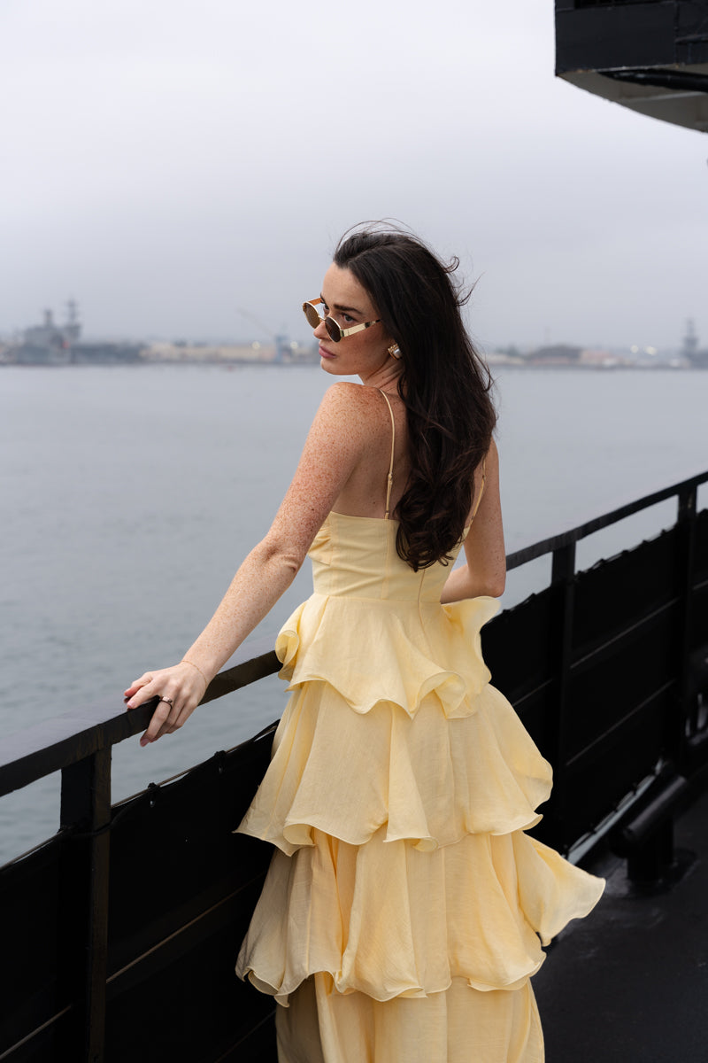 Remi Sleeveless Tiered Maxi Dress Yellow