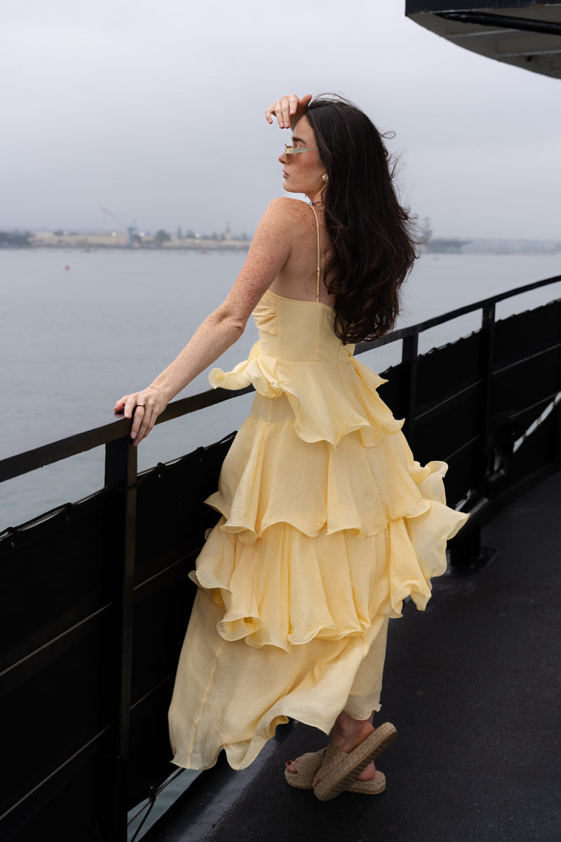 Remi Sleeveless Tiered Maxi Dress Yellow