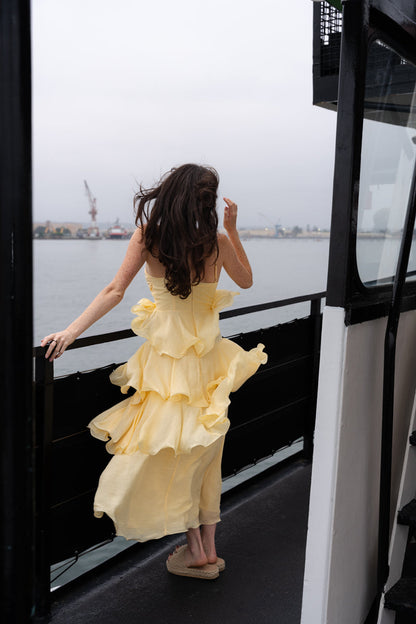 Remi Sleeveless Tiered Maxi Dress Yellow