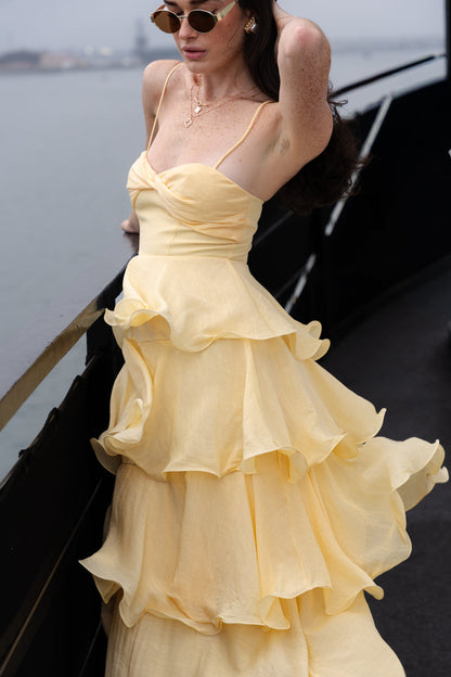 Remi Sleeveless Tiered Maxi Dress Yellow