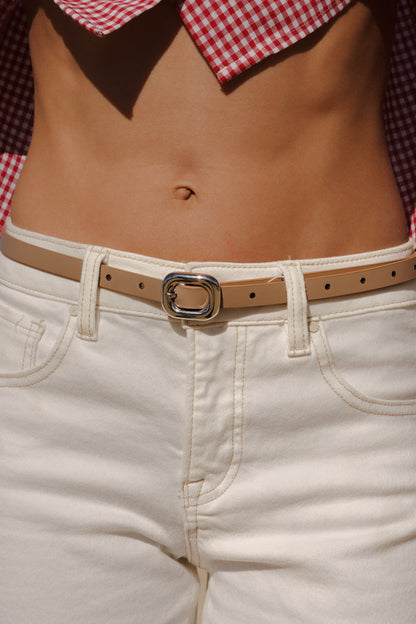 Darlene Oval Buckle Vegan Leather Belt Tan