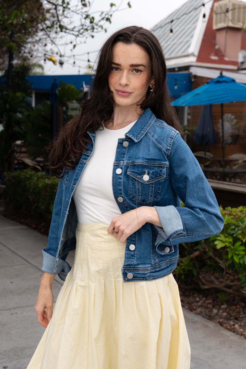 Lara Long Sleeve Denim Jacket Dark Wash