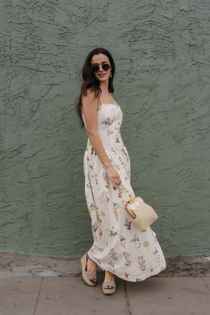 Skylar Sleeveless Floral Print Maxi Dress Cream