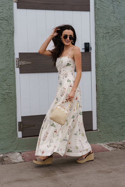 Skylar Sleeveless Floral Print Maxi Dress Cream