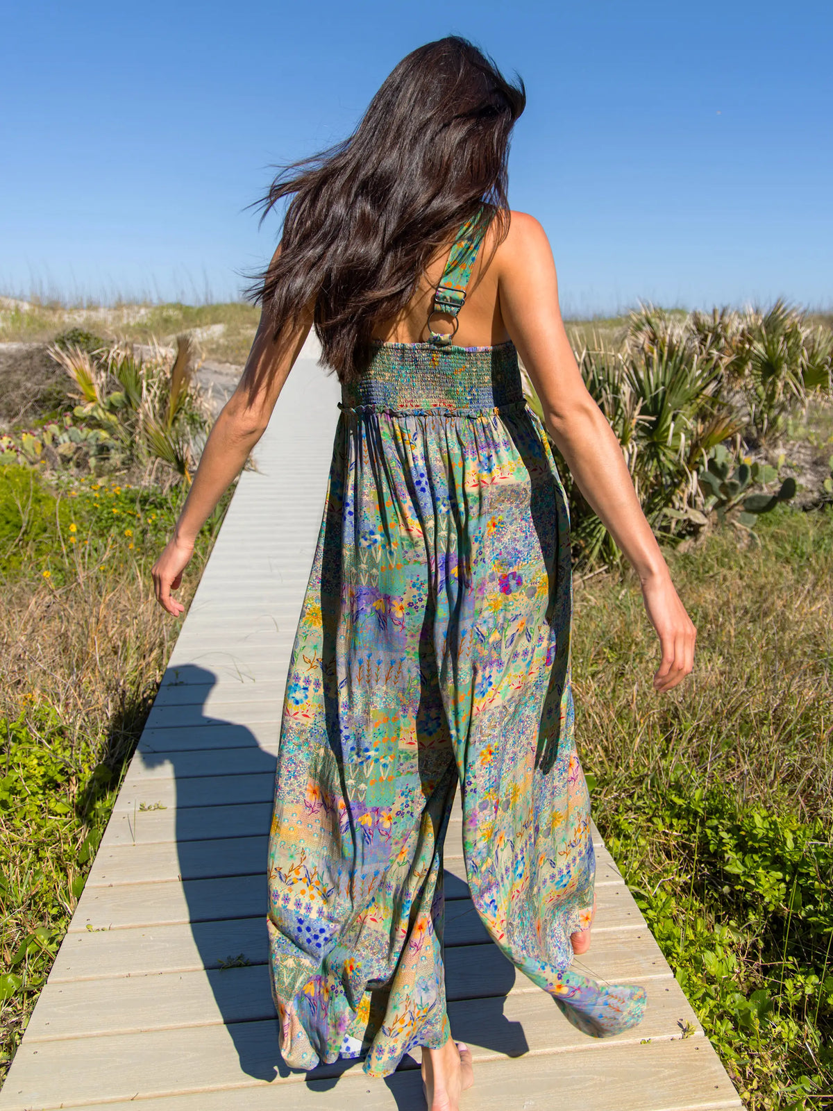 Gabi Jumpsuit - Blue Watercolor Patchwork