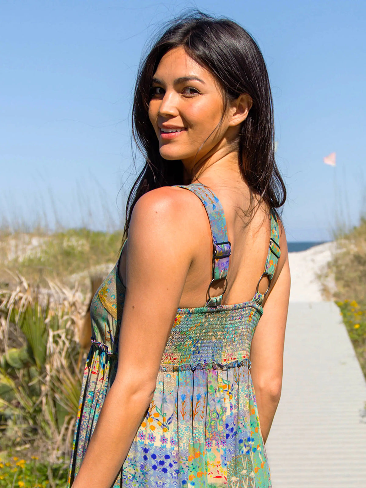 Gabi Jumpsuit - Blue Watercolor Patchwork