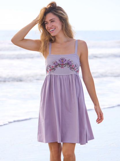 Patti Embroidered Mini Dress - Lavender