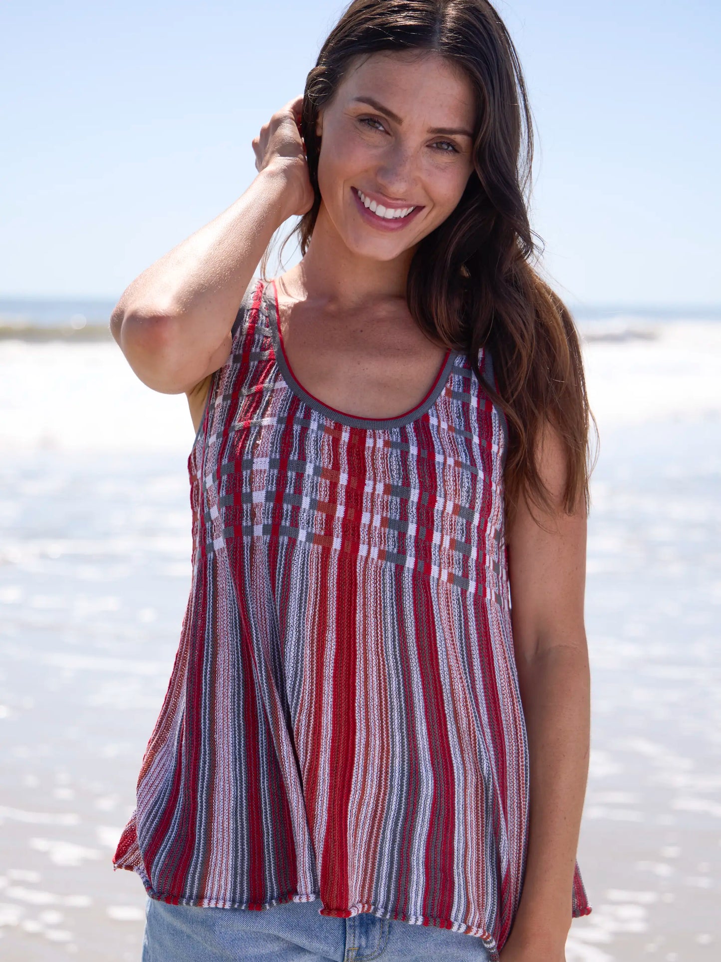Evie Cotton Sweater Tank - Red Stripes