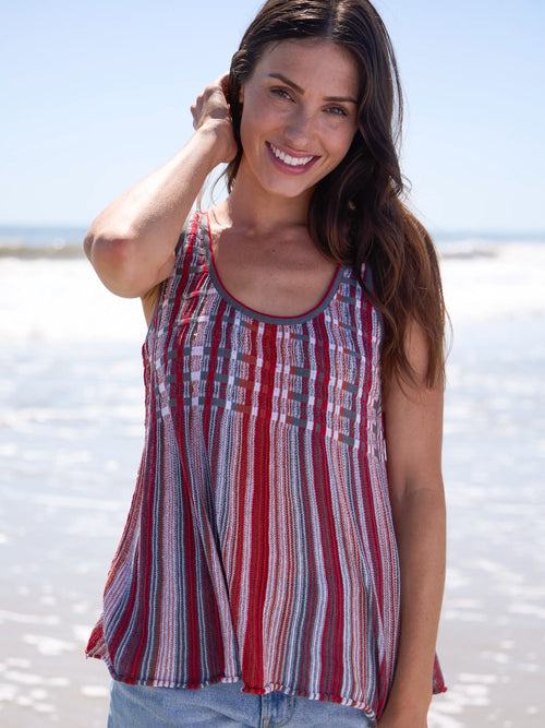 Evie Cotton Sweater Tank - Red Stripes