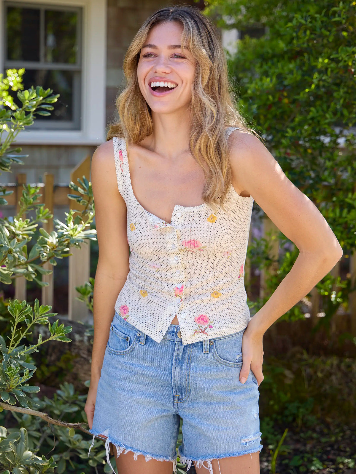 Pretty Pointelle Tank - Pin Dot Prairie Cream