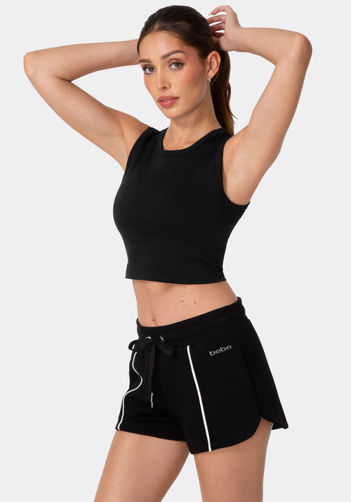Double Front Seamless Cropped Tank With Foil Logo
