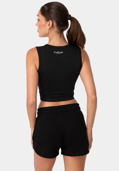 Double Front Seamless Cropped Tank With Foil Logo
