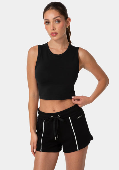 Double Front Seamless Cropped Tank With Foil Logo