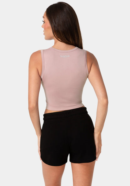 Double Front Seamless Cropped Tank With Foil Logo
