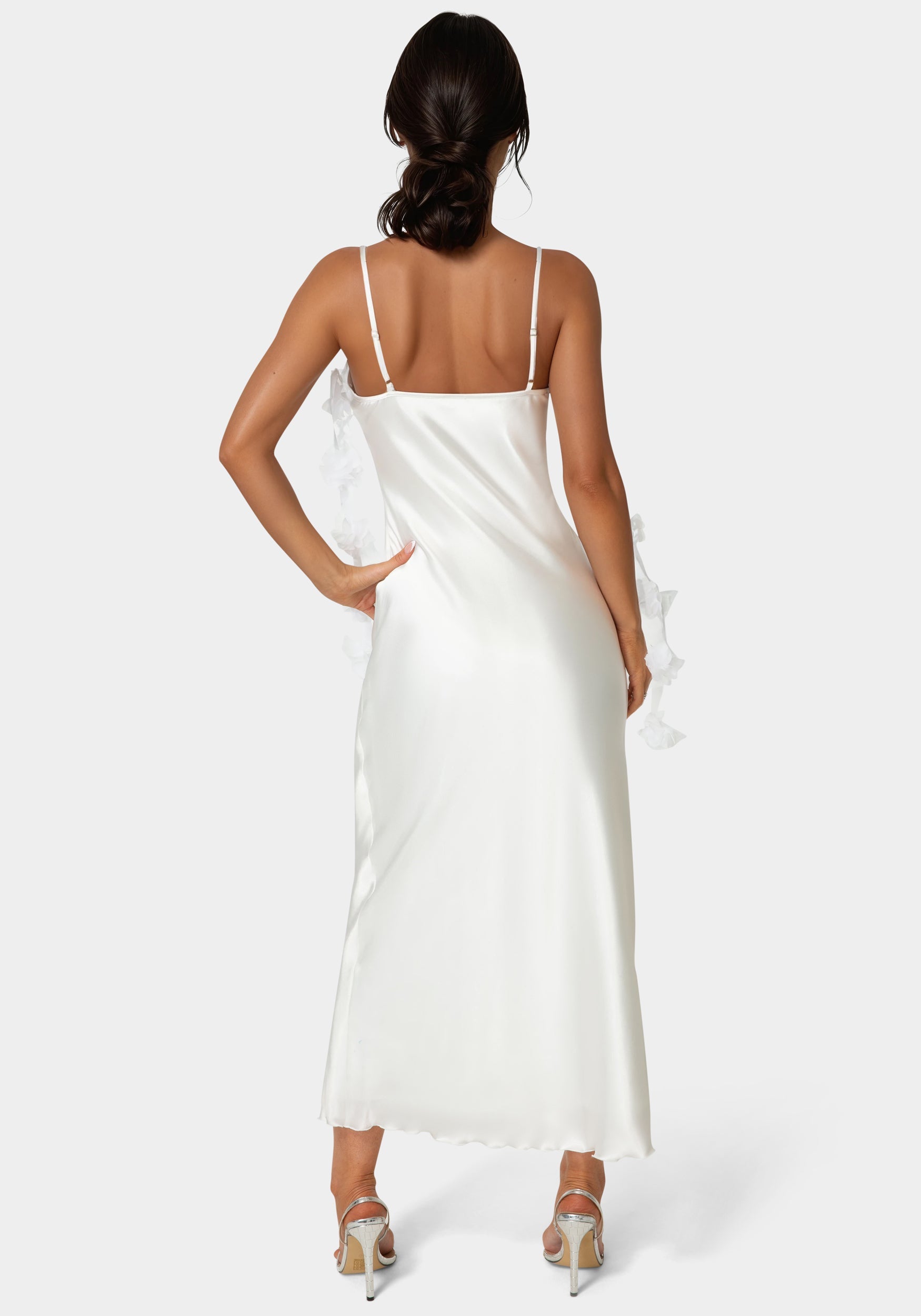Cascading Floral Satin Maxi Dress