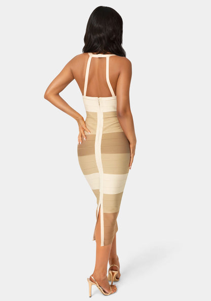 ColorBlock Bandage Midi Dress