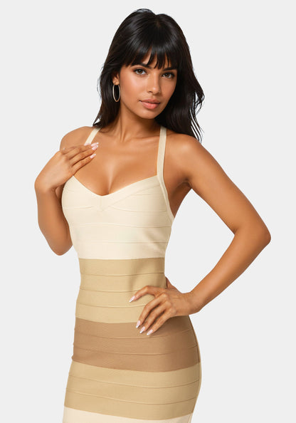 ColorBlock Bandage Midi Dress