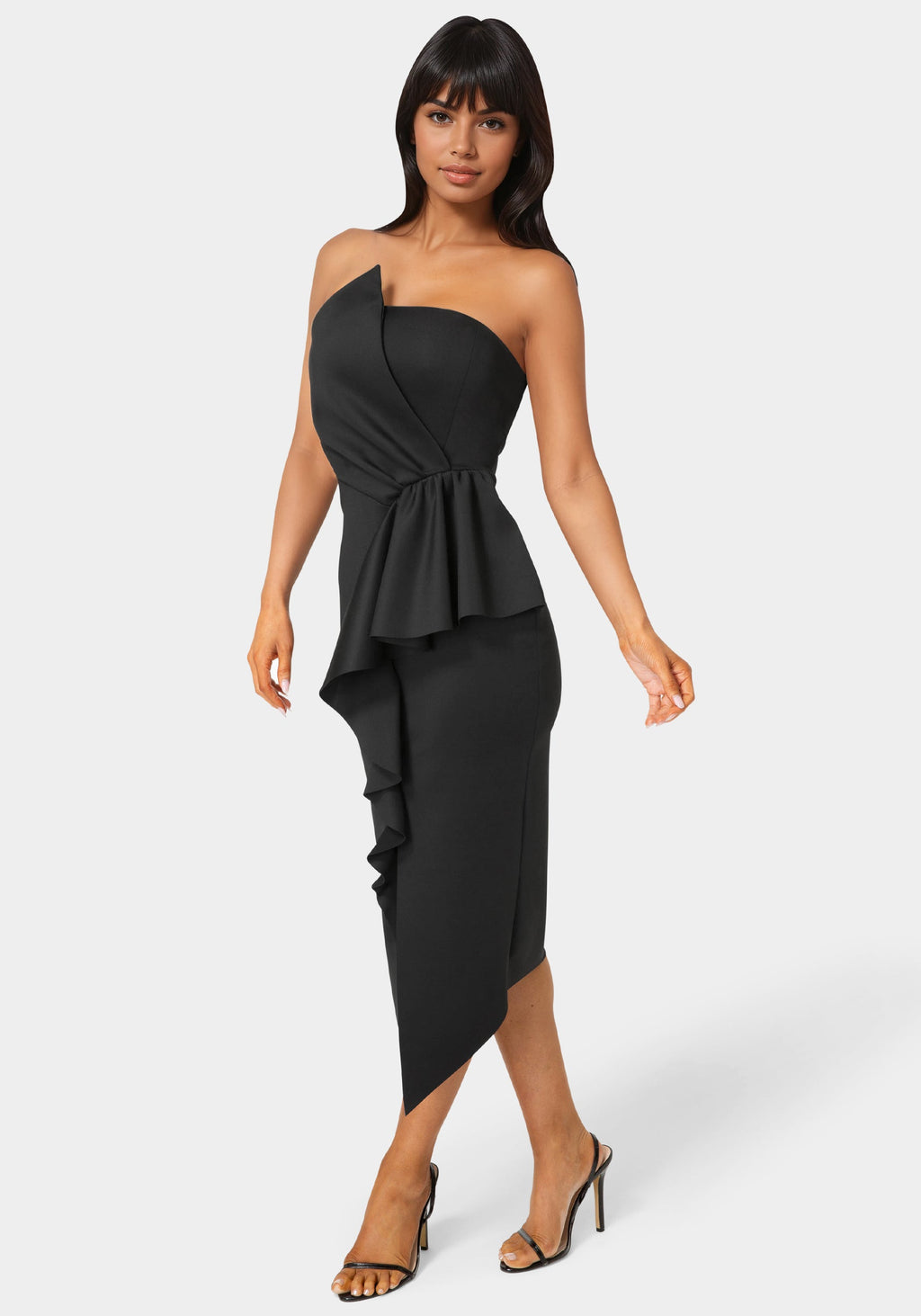 Strapless Cascade Midi Dress