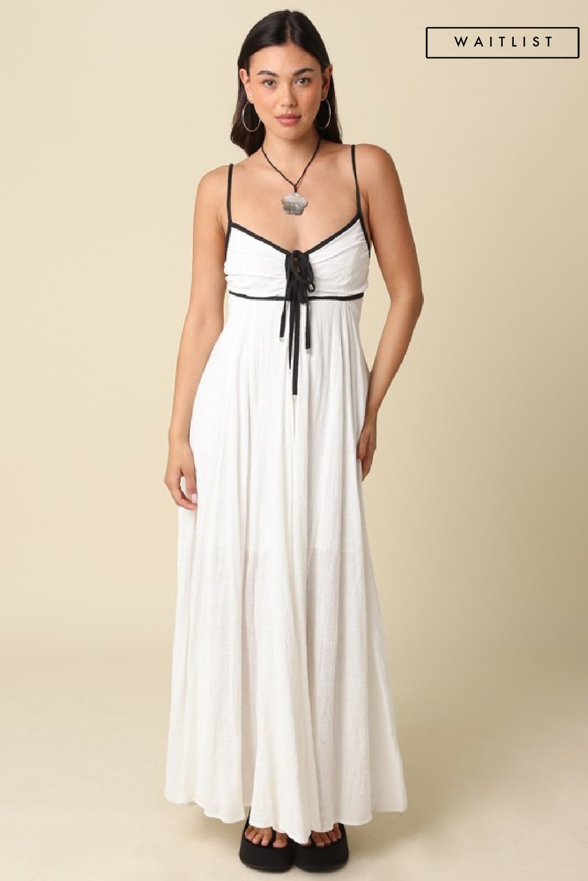 Waitlist 7/4 • Amani Sleeveless Open Back Contrast Tie Maxi Dress White