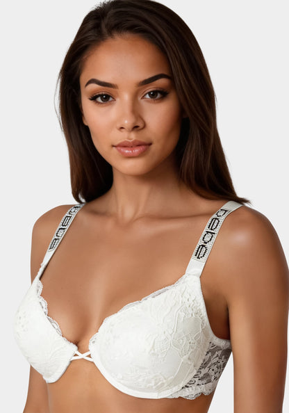 MEGA PUSH UP Lace Bra with Bebe Rhinestone Detail