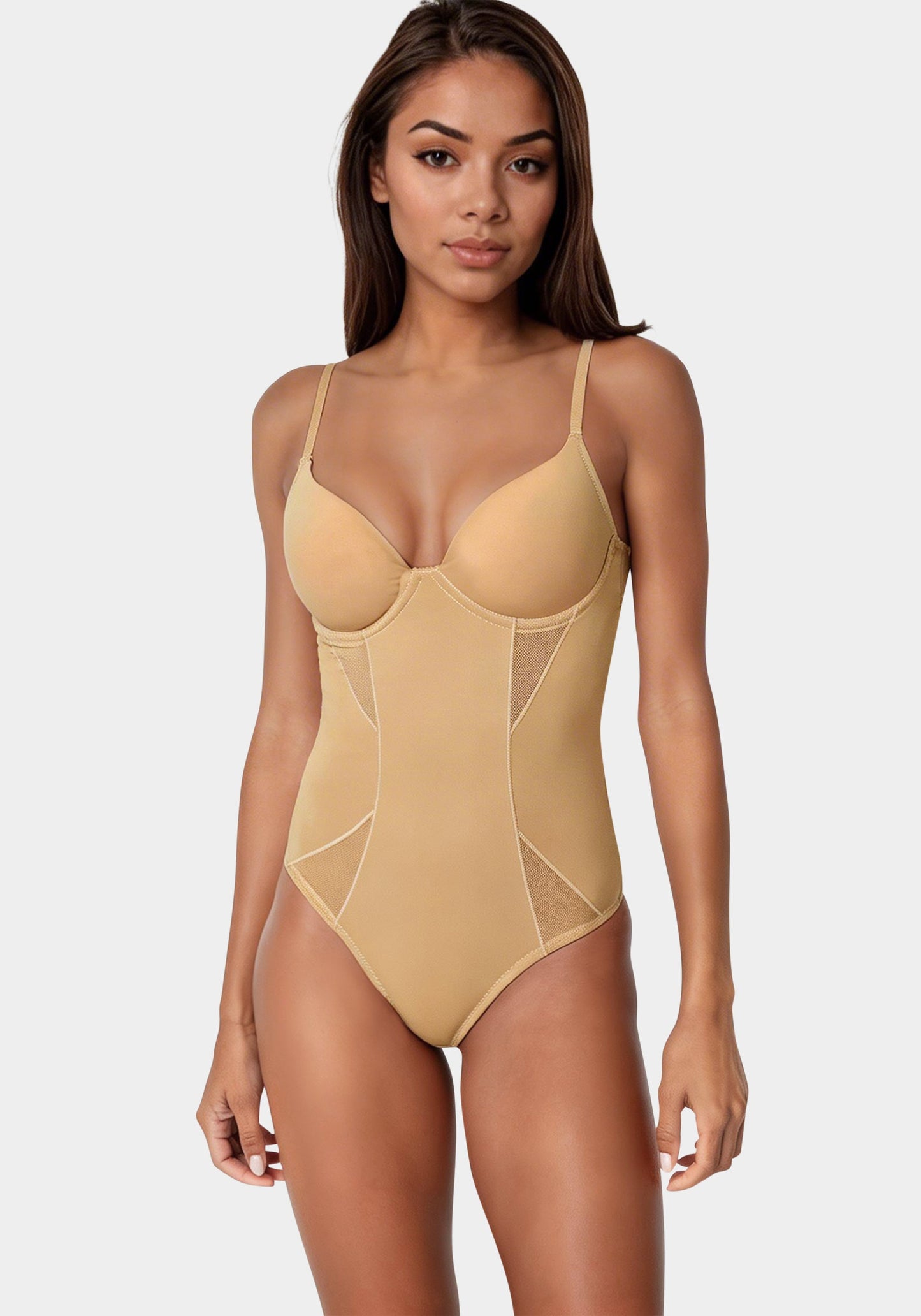 Microfiber and Mesh Detail Shaping Bodysuit