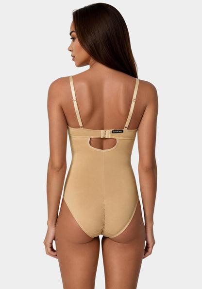 Microfiber and Mesh Detail Shaping Bodysuit