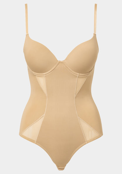 Microfiber and Mesh Detail Shaping Bodysuit
