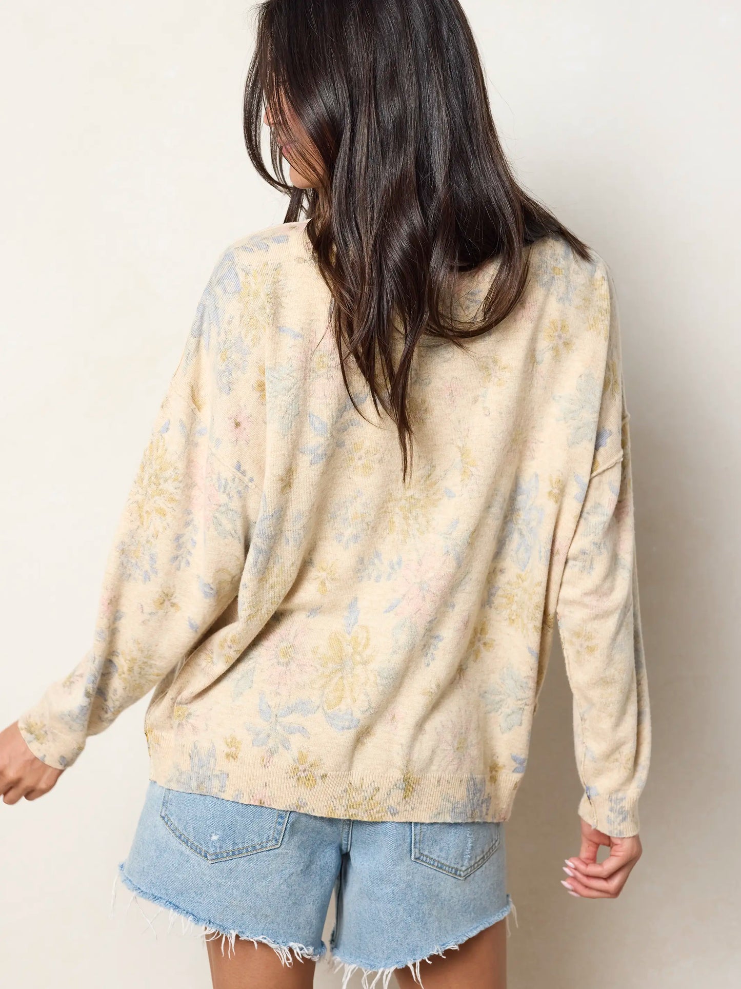 Live Happy Cardigan Sweater - Dahlia Flora Ivory