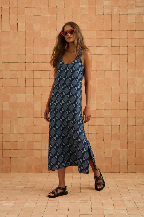 Courtney Dress In Abstract Denim
