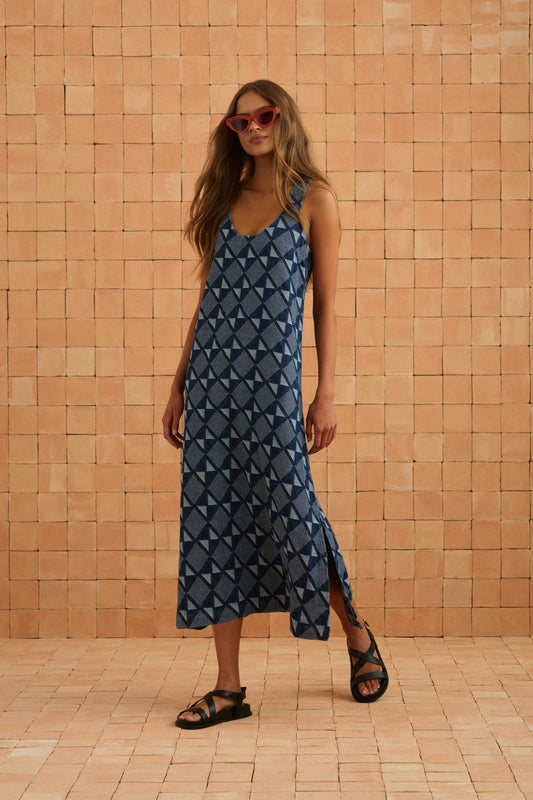 Courtney Dress In Abstract Denim