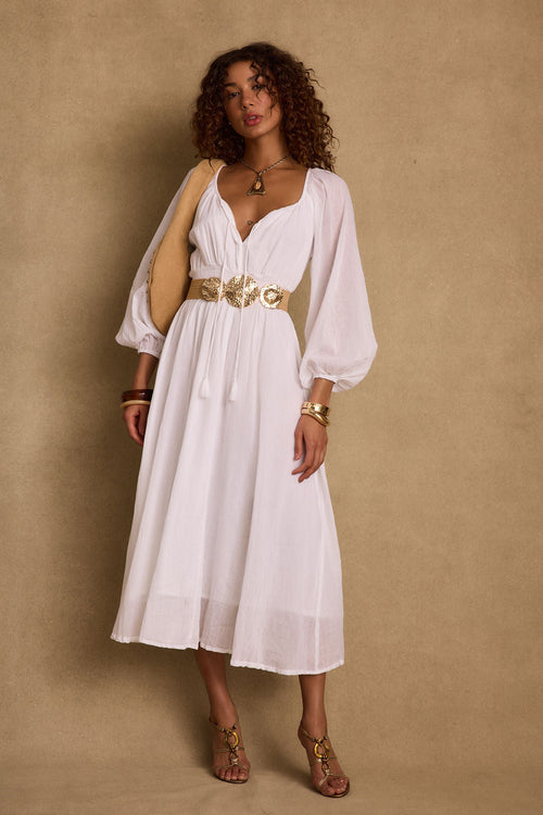 Danika White Linen Maxi Dress