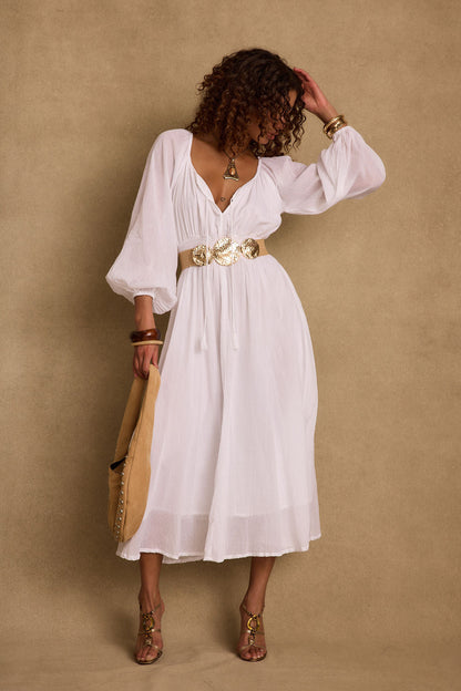 Danika White Linen Maxi Dress