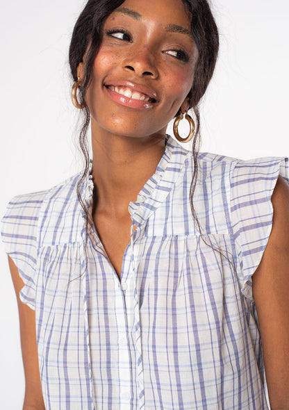 Carrie Plaid Flutter Sleeve Top
