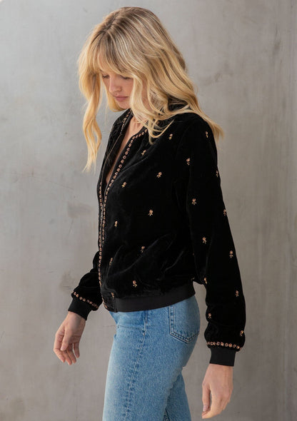 Cait Velvet Bomber Jacket