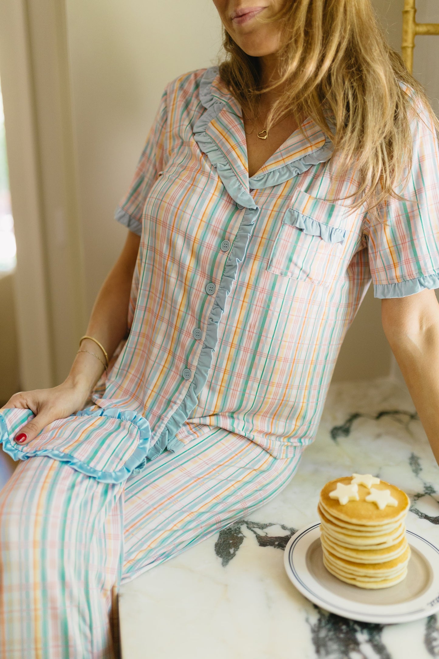 Summer Plaid Pajama Set - Top & Pants