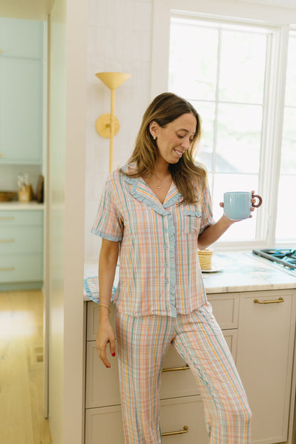 Summer Plaid Pajama Set - Top & Pants