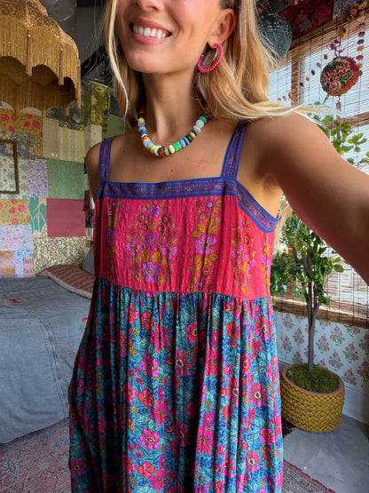 Patti Side Slit Maxi Dress - Teal Boho Border Scarf